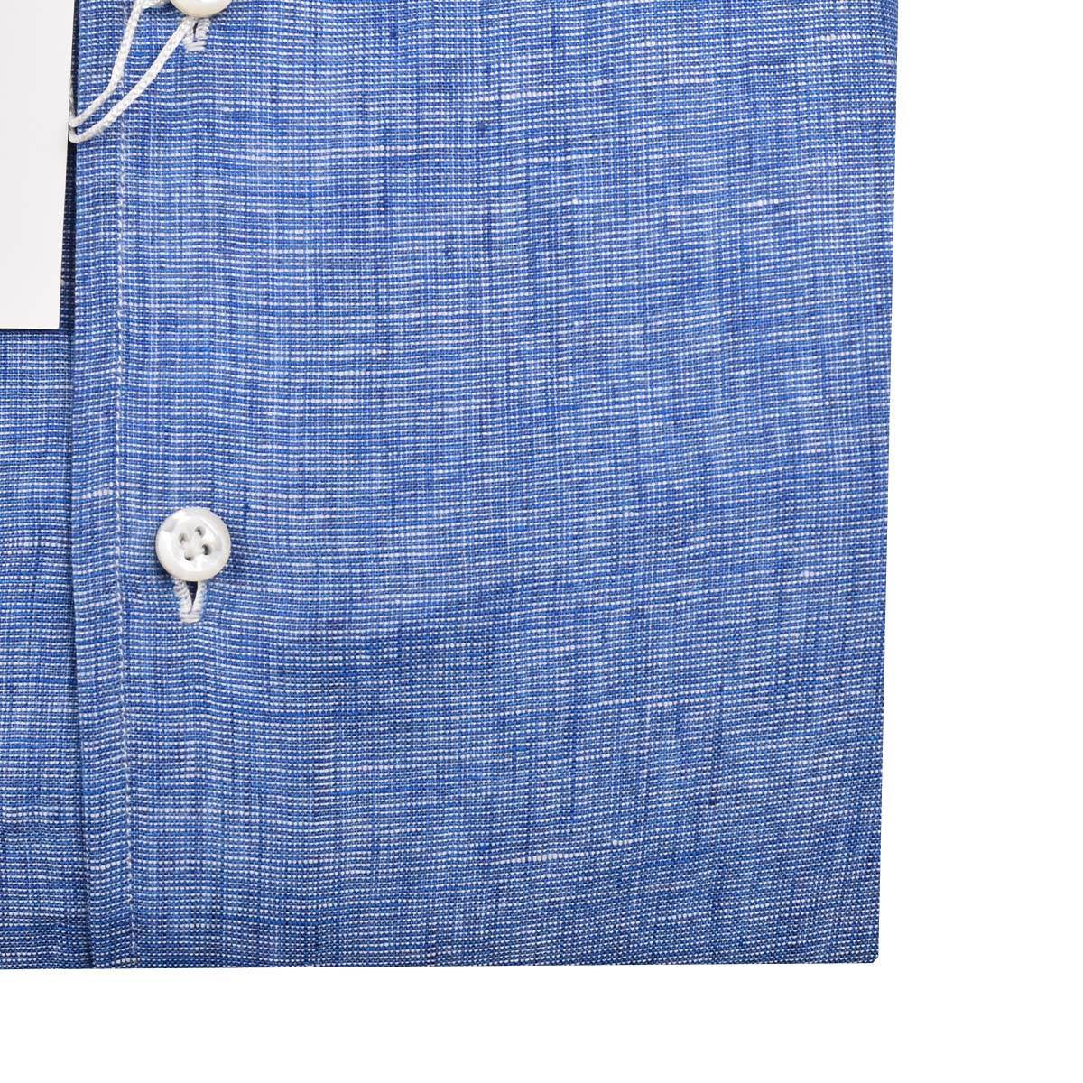 Синяя белая льняная рубашка Cesare Attolini