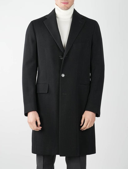 Cesare Attolini Black Wool Cotton Overcoat