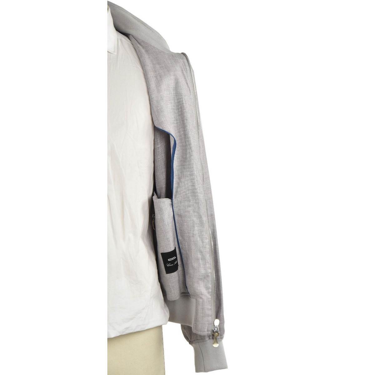 CESARE ATTOLINI Gray Linen Wool Silk Coat