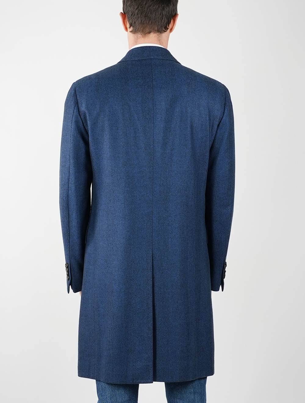 Cesare Attolini Blue Lambswool Wool Cashmere Overcoat
