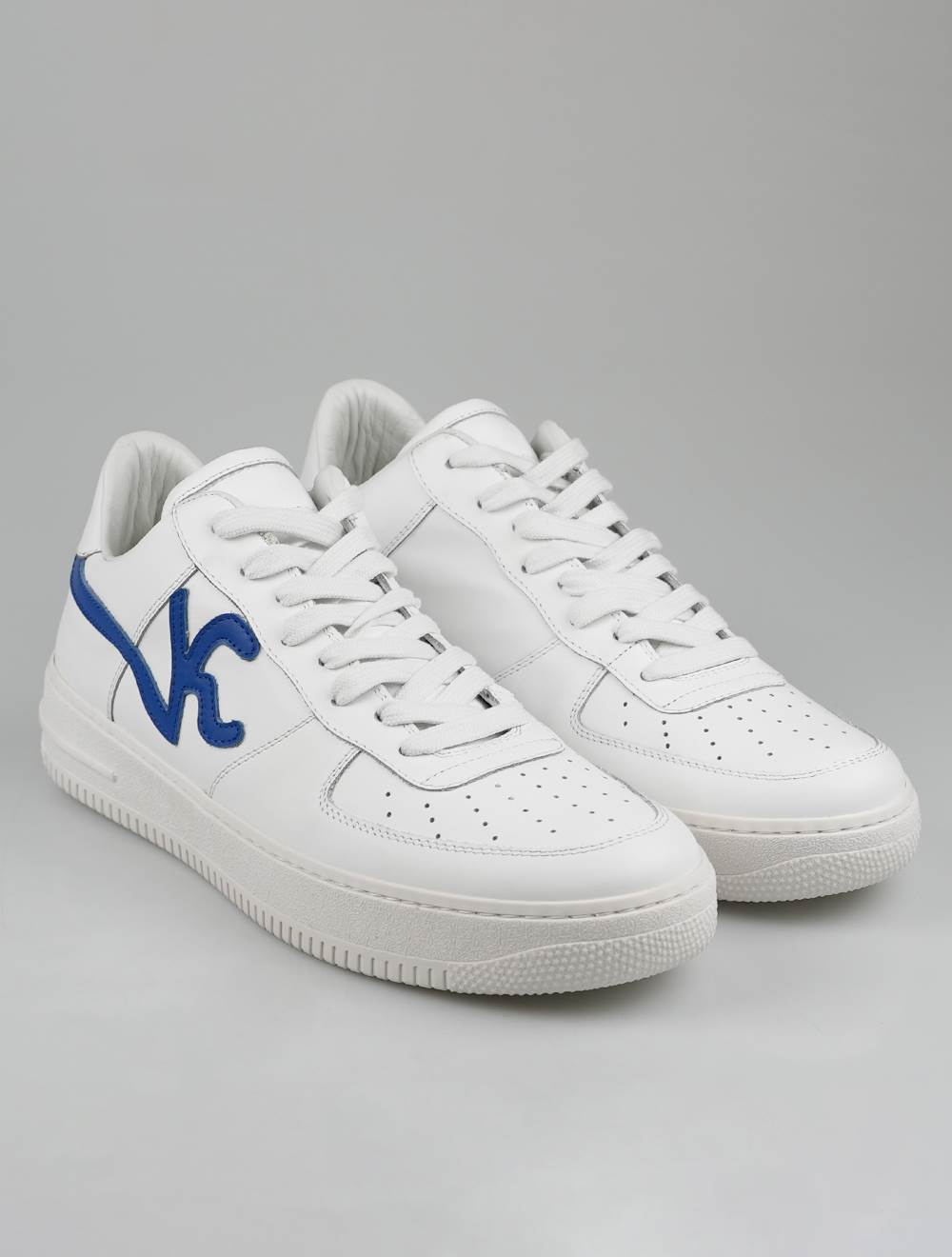 KNT Kiton White Blue Leather Sneakers