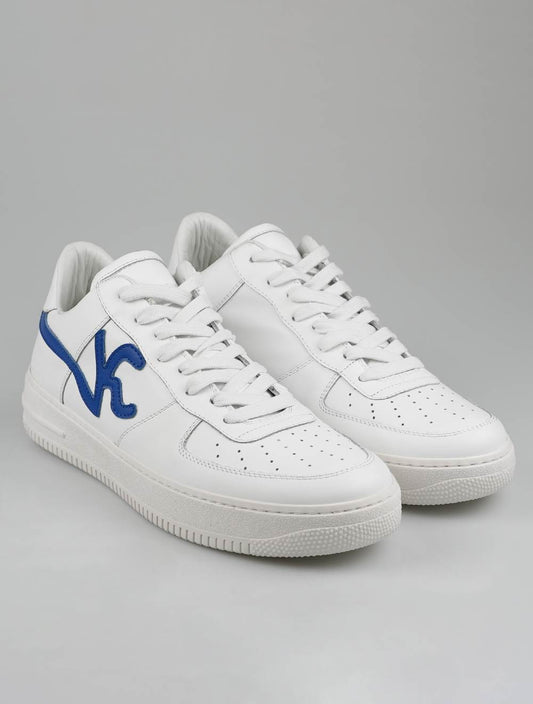 Белые синие кожаные кроссовки KNT Kiton