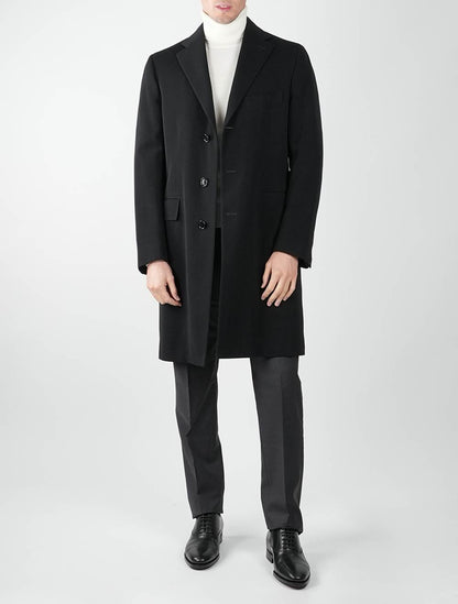 Cesare Attolini Black Wool Cotton Overcoat
