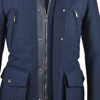 Cesare Attolini Blue Black Virgin Wool Marmot Fur Coat
