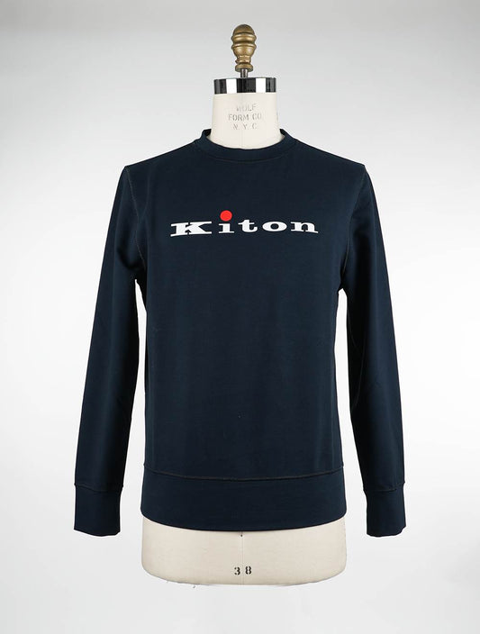 Kiton Blue Cotton Ea Sweater Crewneck