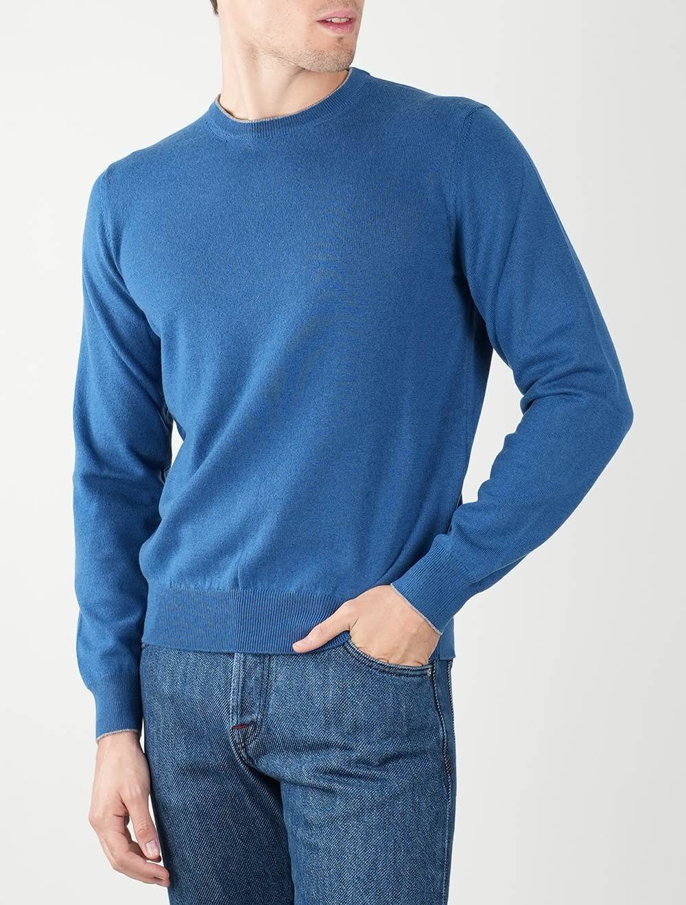 Синий кашемировый свитер Fioroni с круглым вырезом