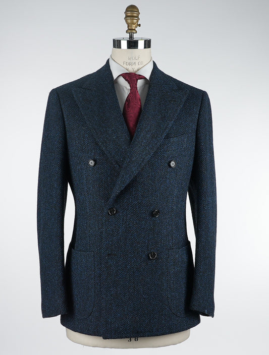 Синий шерстяной двубортный пиджак Cesare Attolini