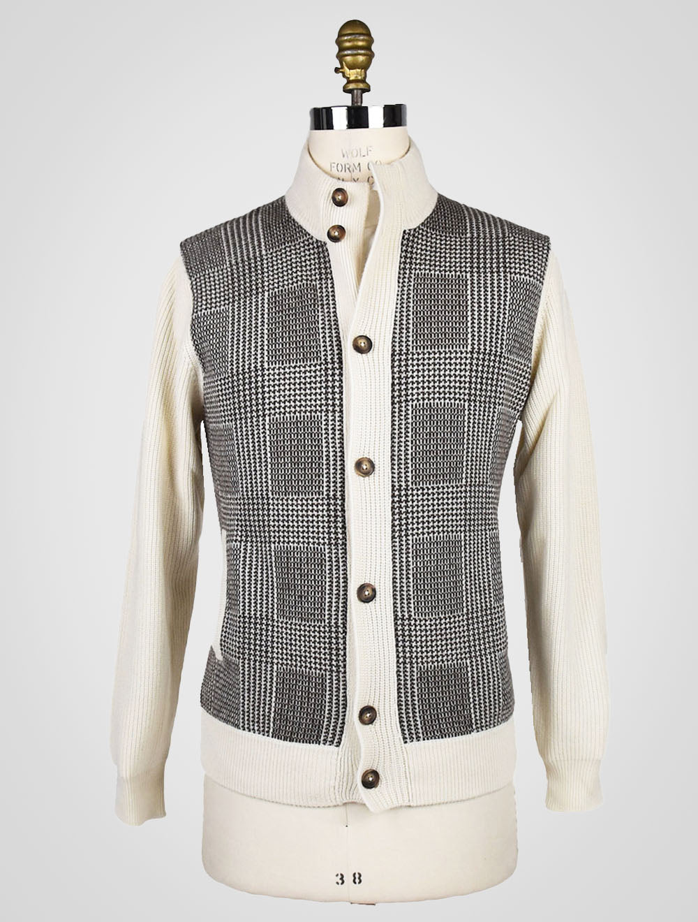 Cesare Attolini White and Brown Cashmere Cardigan