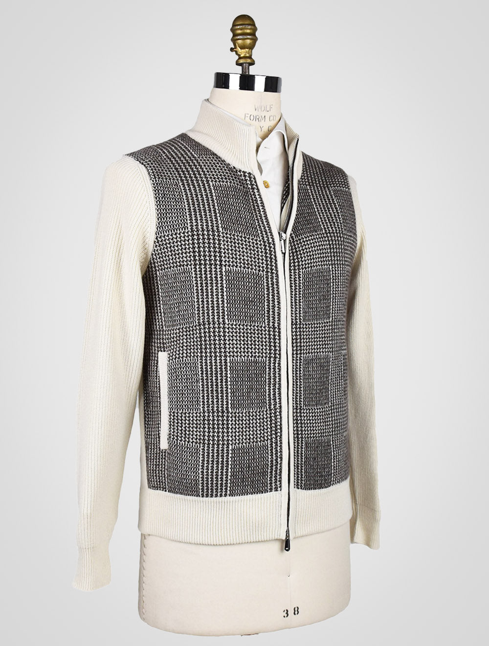 Cesare attolini baltas rudas kašmyro megztinis pilnas zip