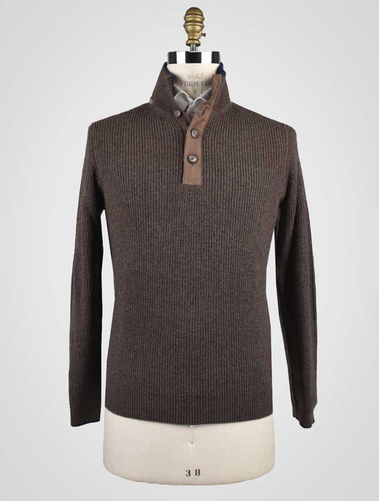 Cesare Attolini Brown Cashmere Sweater Half Button