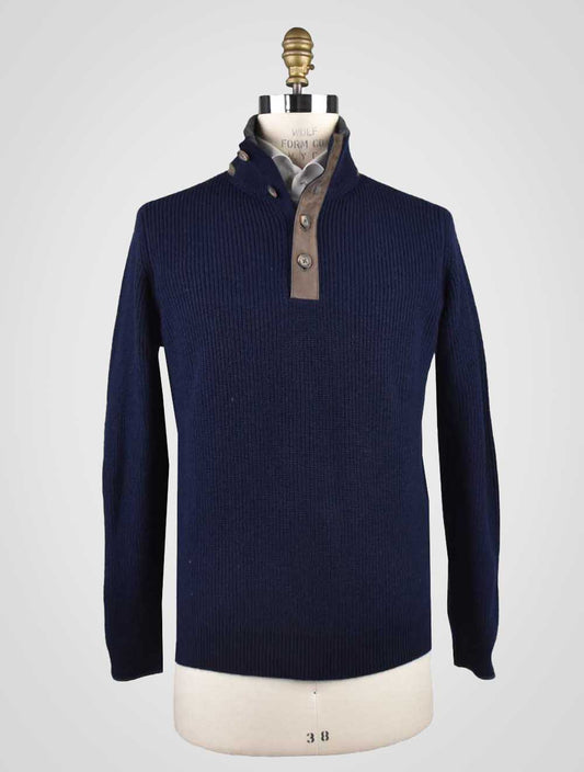 Cesare Attolini Blue Cashmere Sweater Half Button
