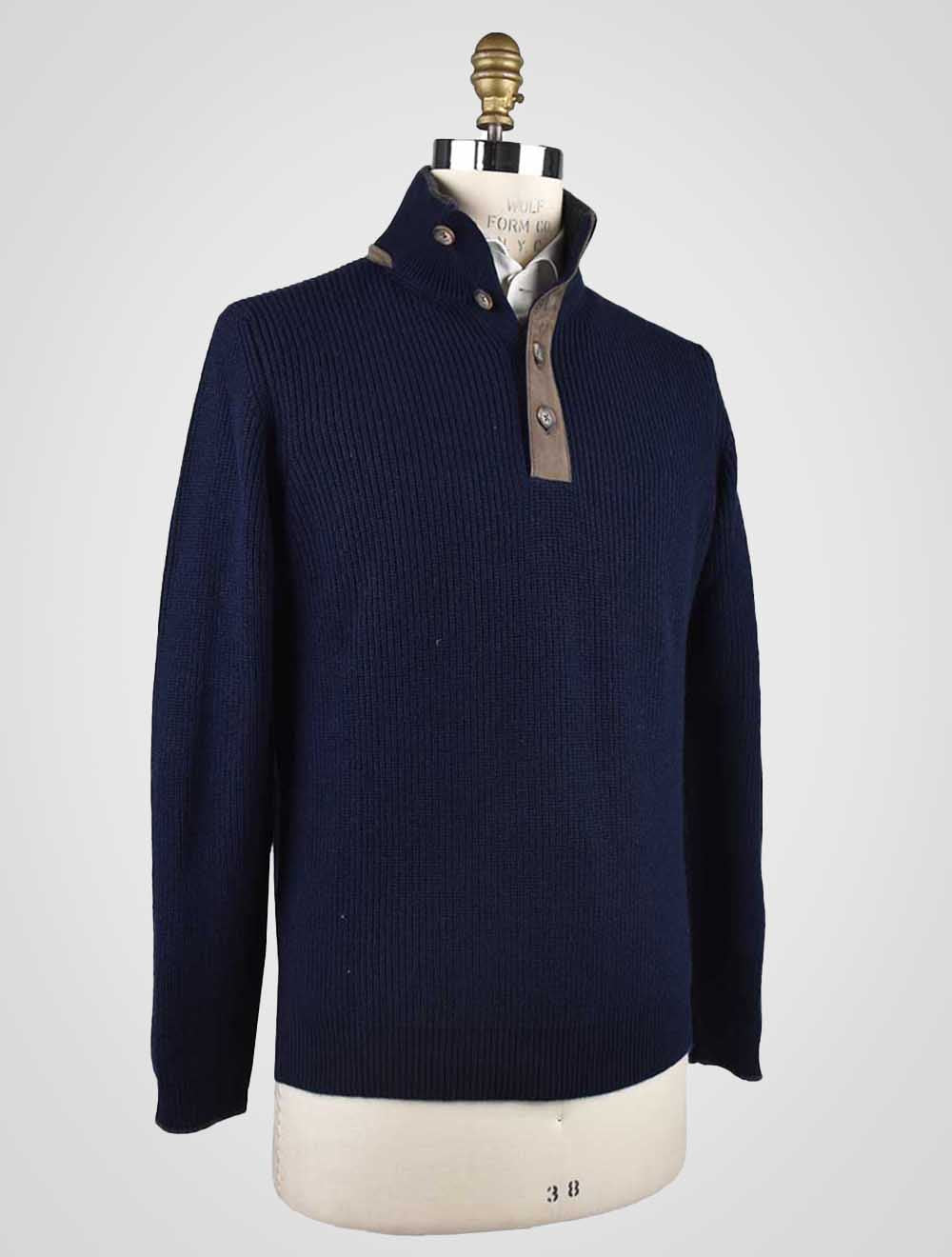 Cesare Attolini Blue Cashmere Sweater Half Button