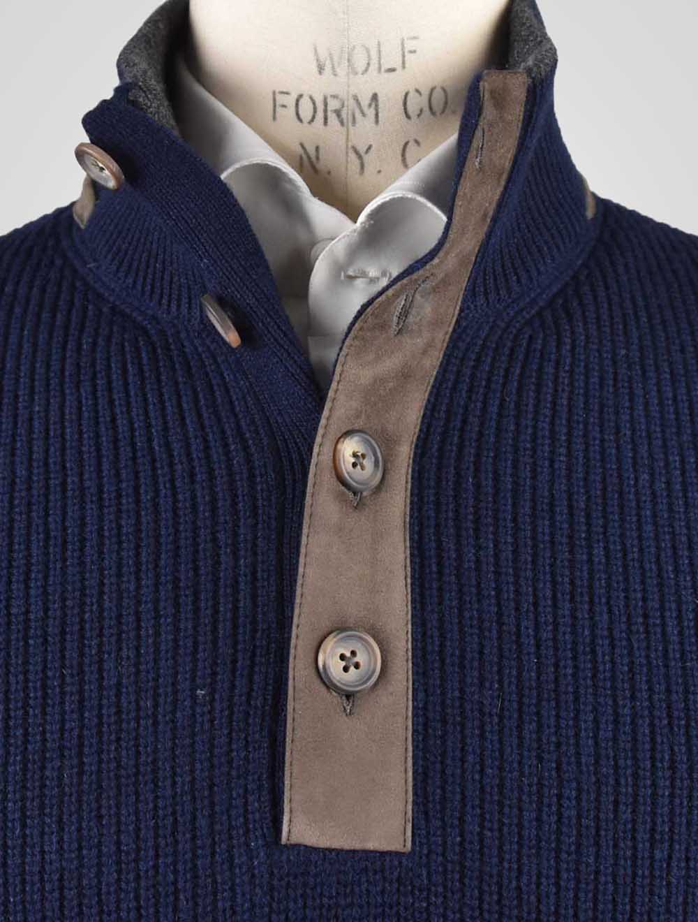Cesare Attolini 블루 캐시미어 스웨터 하프 버튼