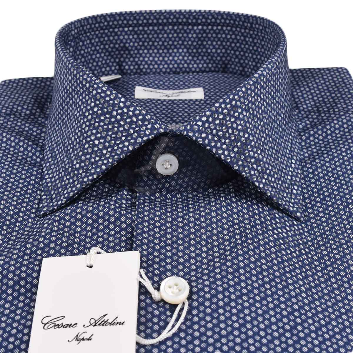Cesare Attolini White Blue Cotton Shirt
