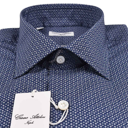 Бело-синяя хлопковая рубашка Cesare Attolini