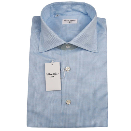 Cesare Attolini Branco Camisa de Algodão Azul Claro