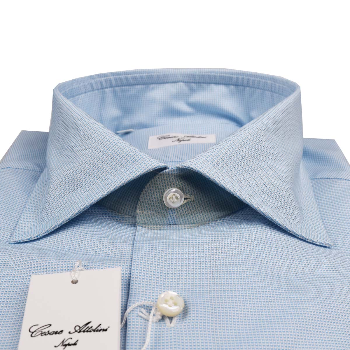 Cesare Attolini White Light Blue Cotton Shirt