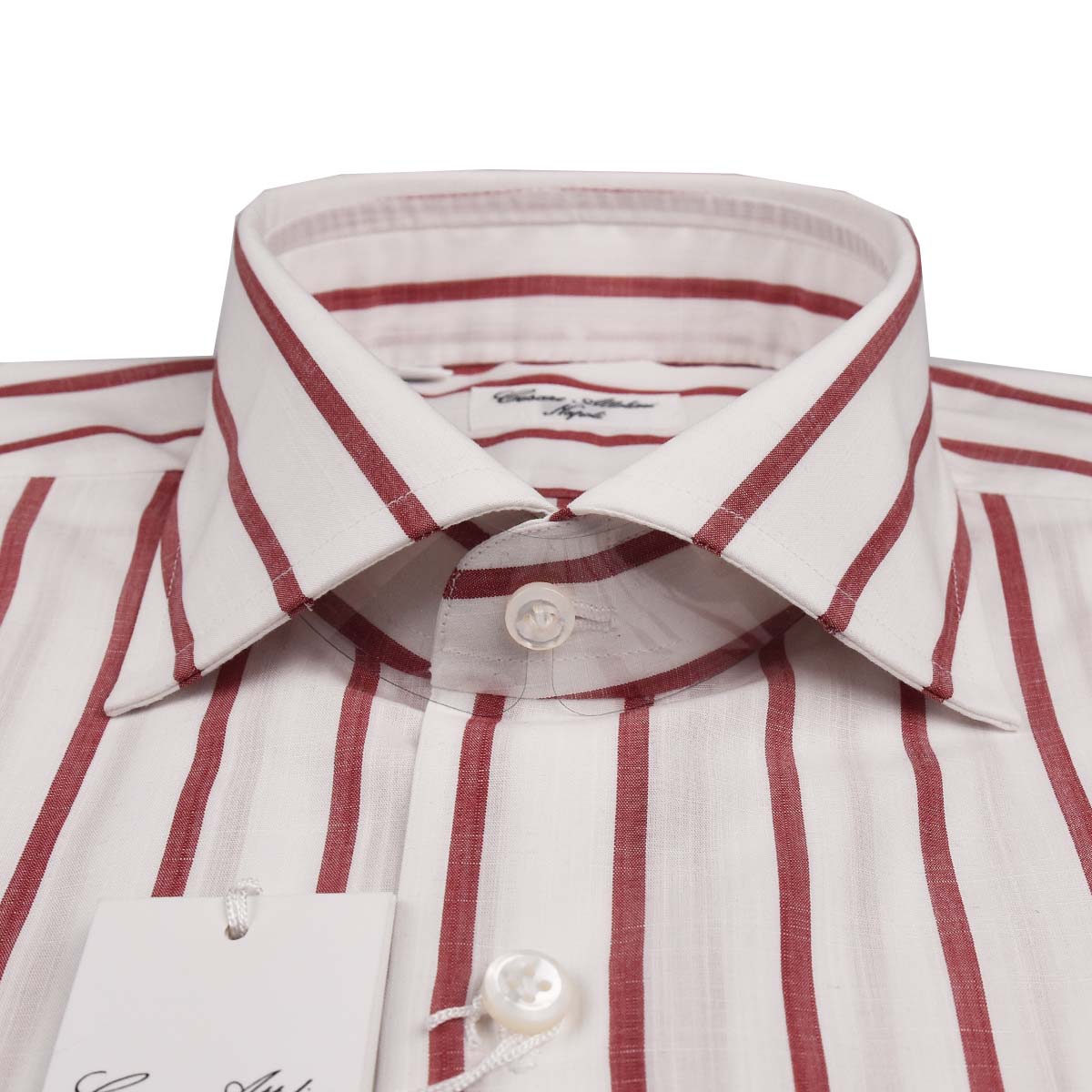 Cesare attolini bílá burgundská bavlněná košile