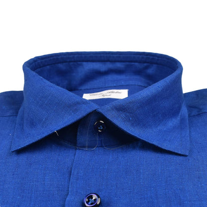 Cesare Attolini Blaues Leinenhemd