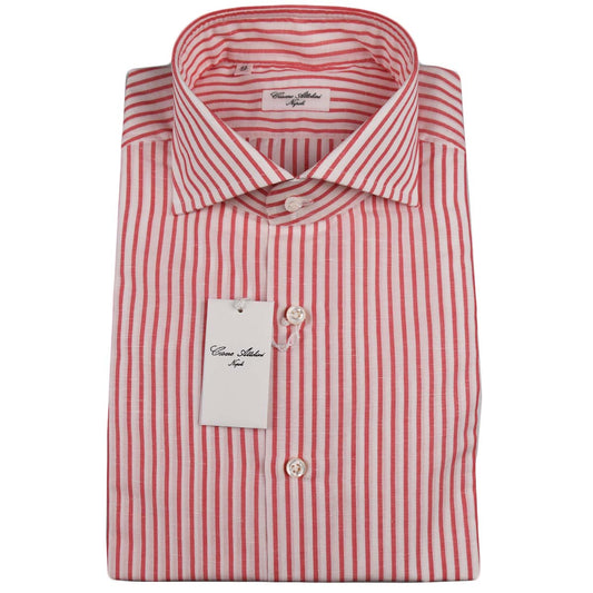 Cesare Attolini hvid rød line Cotton skjorte