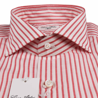 Белая красная льняная хлопковая рубашка Cesare Attolini