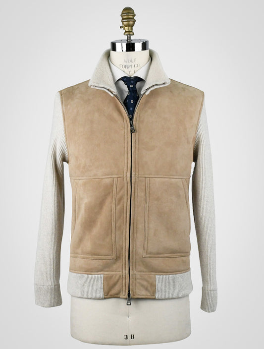 Fioroni Beige Shearling Leather Wool coat