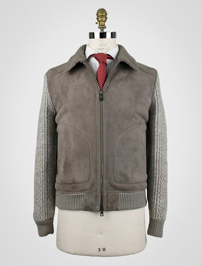 Fioroni Taupe Cashmere Wool Shearling Leather Coat
