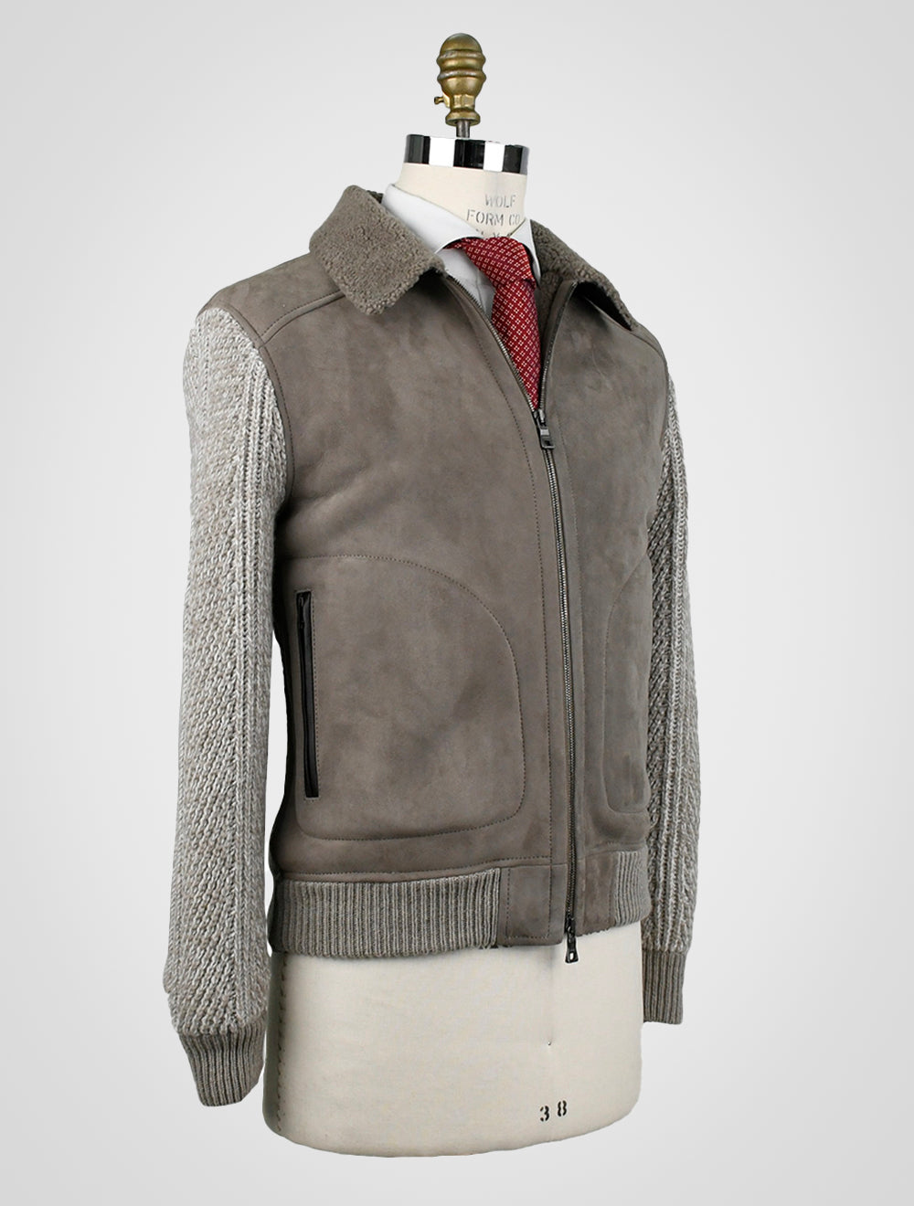 Fioroni Taupe Cashmere Wool Shearling Leather Coat