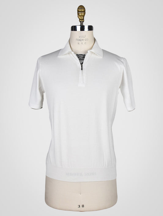 Fioroni Weißes Baumwoll-Poloshirt mit halbem Reißverschluss