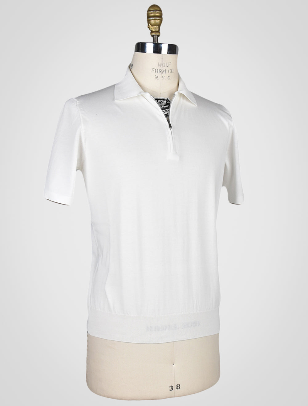 Fioroni Weißes Baumwoll-Poloshirt mit halbem Reißverschluss
