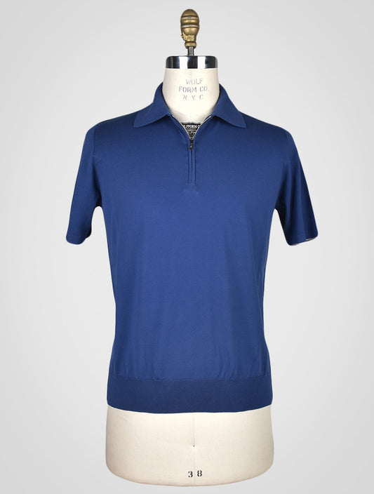 Fioroni Blaues Baumwoll-Poloshirt mit halbem Reißverschluss