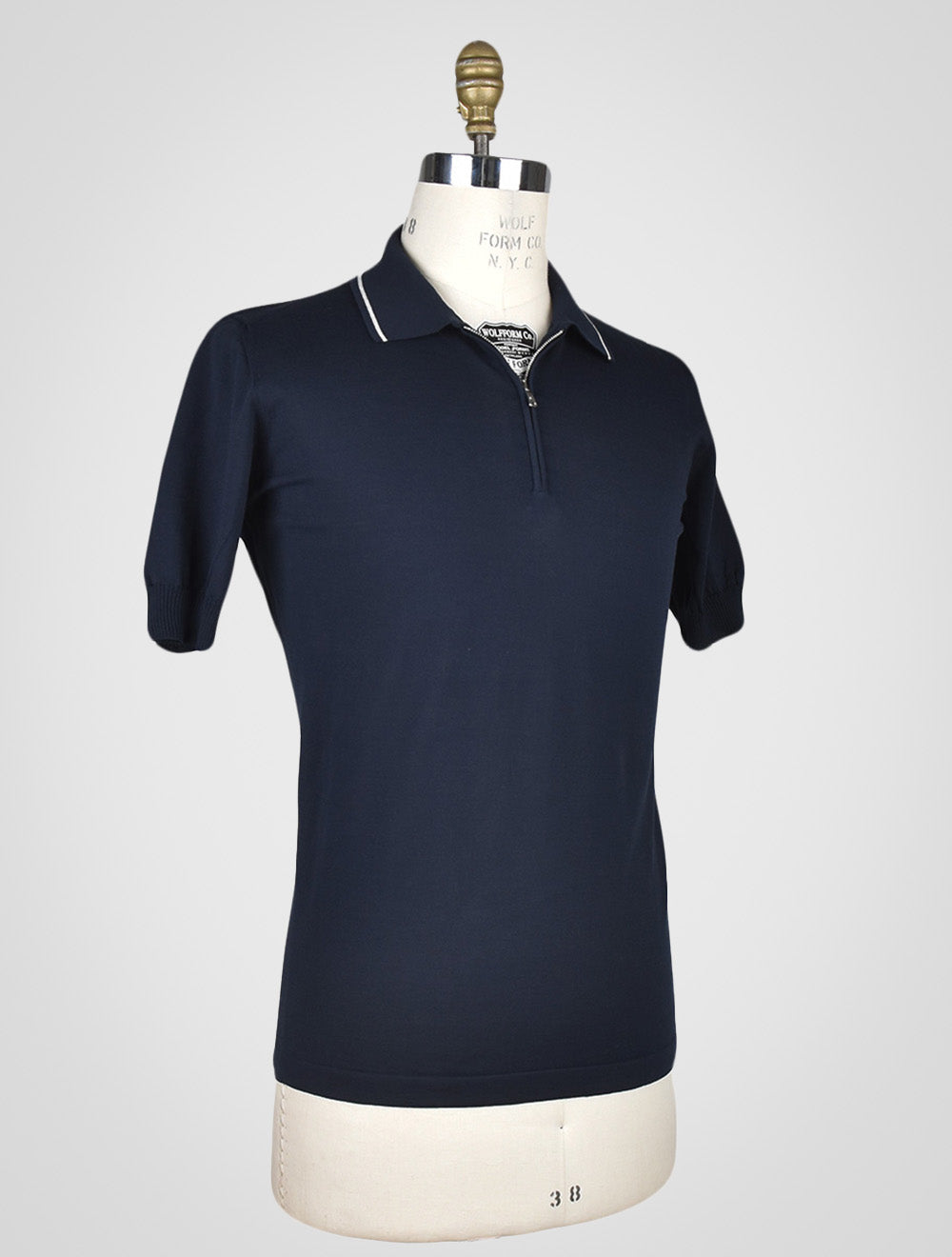 Хлопковая футболка-поло Fioroni синего цвета с молнией до половины