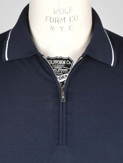 Fioroni Blue Navy Cotton Polo Half Zip