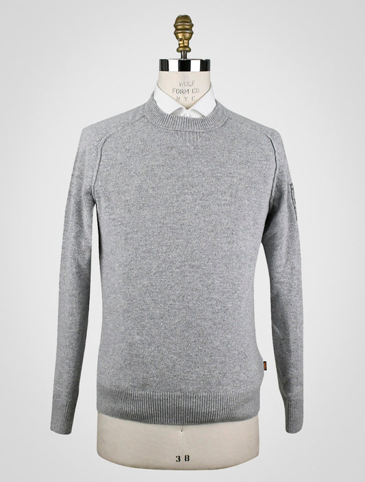 Серый шерстяной хлопковый свитер Hugo Boss с круглым вырезом