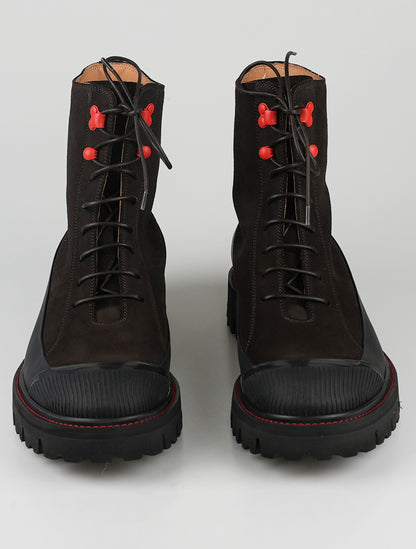 Kiton 棕色皮革麂皮靴