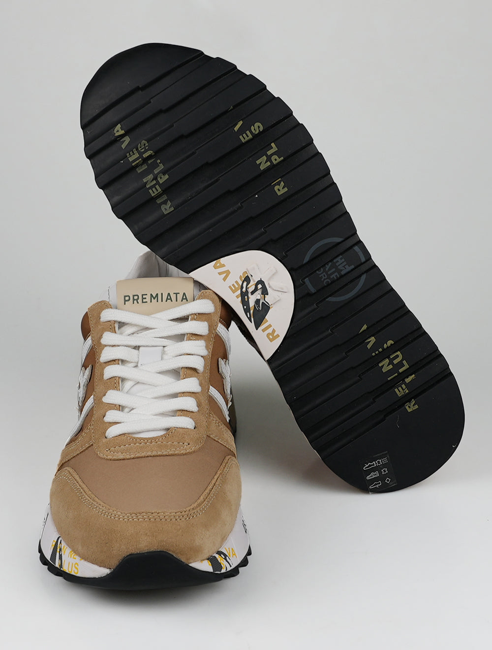 Premiata Beige White Pa Leather Sneakers