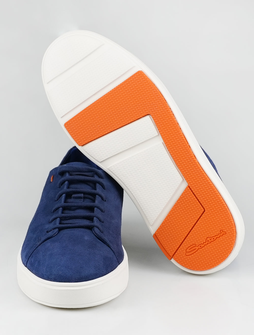 Santoni blaue Leder-Wildleder-Sneakers