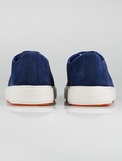 Santoni blaue Leder-Wildleder-Sneakers