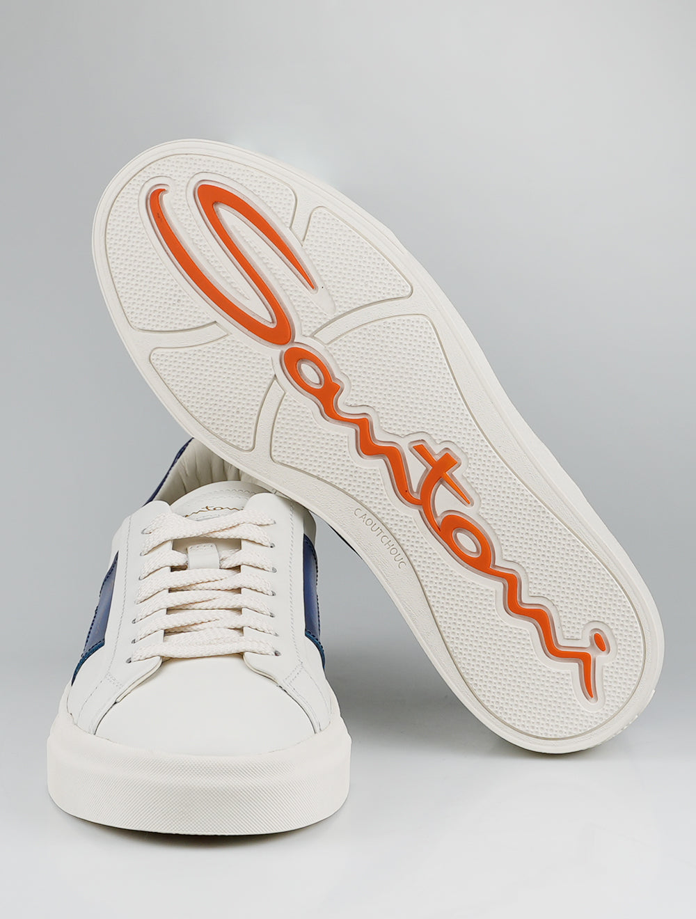 Santoni White Blue Leather Sneakers