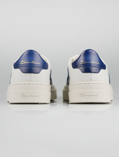 Santoni Vit Blå Läder Sneakers