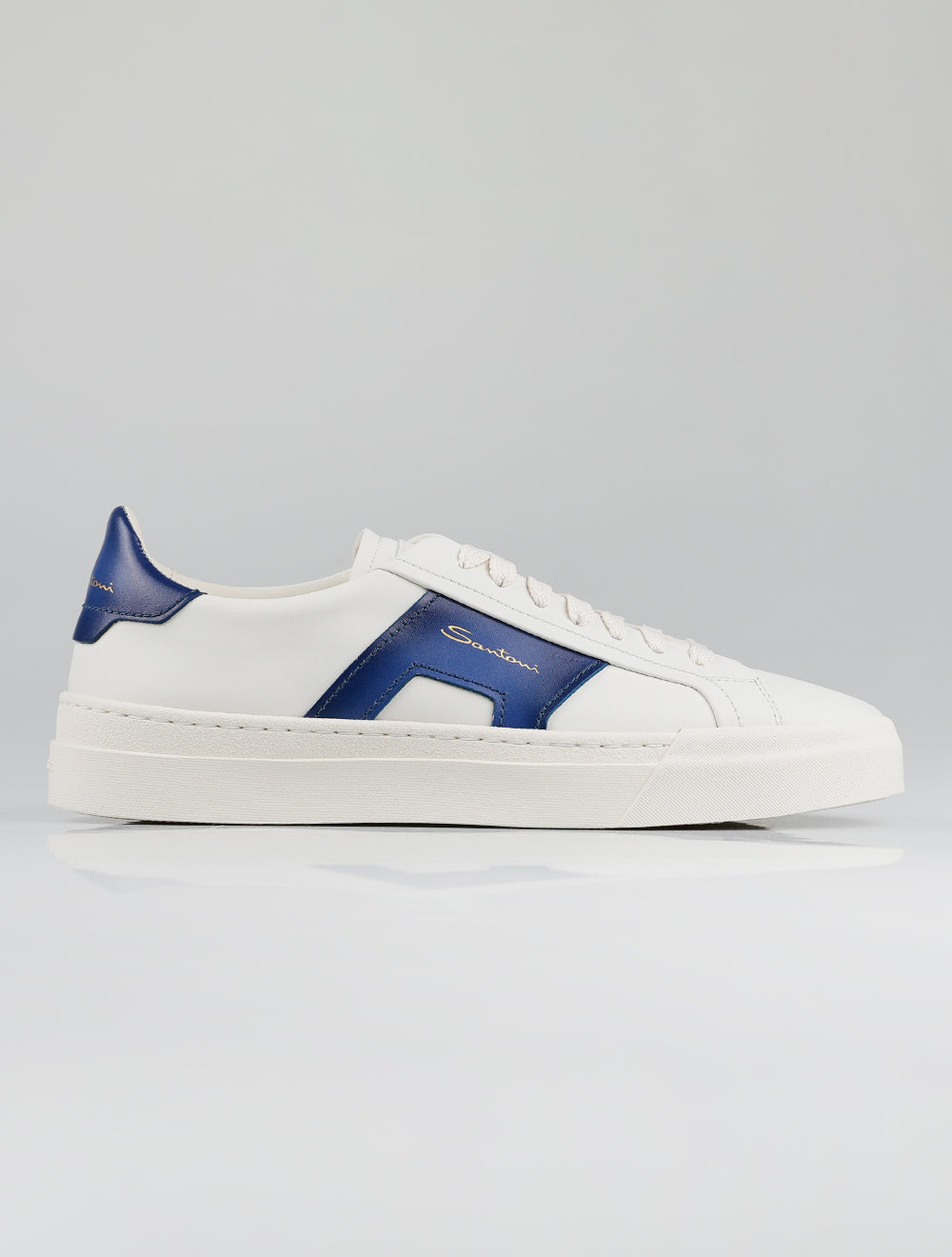 Santoni White Blue Leather Sneakers