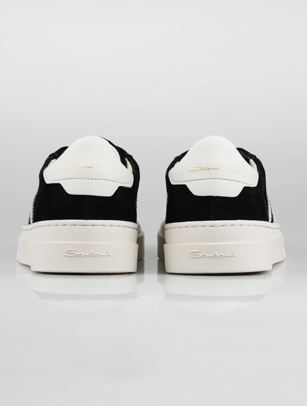 Черно-белые кожаные замшевые кроссовки Santoni