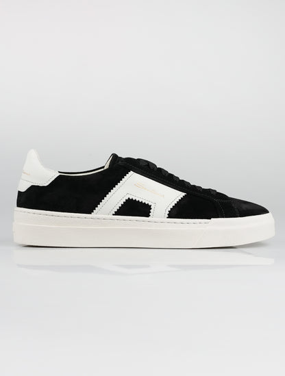 Santoni Black White Leather Suede Sneakers