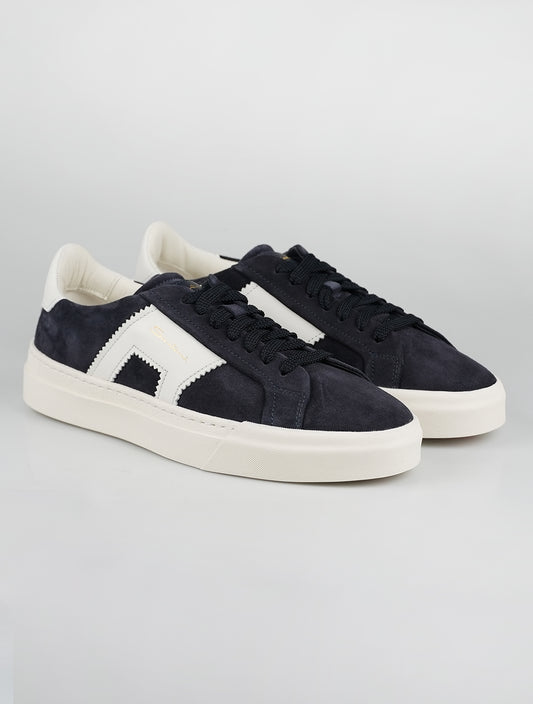 Santoni Blue White Leather Suede Sneakers