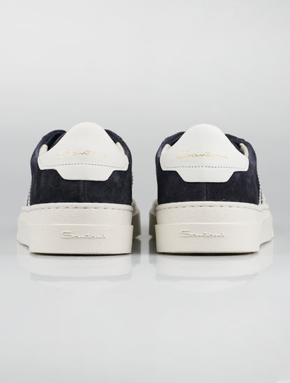 Santoni blau-weiße Wildleder-Sneakers aus Leder