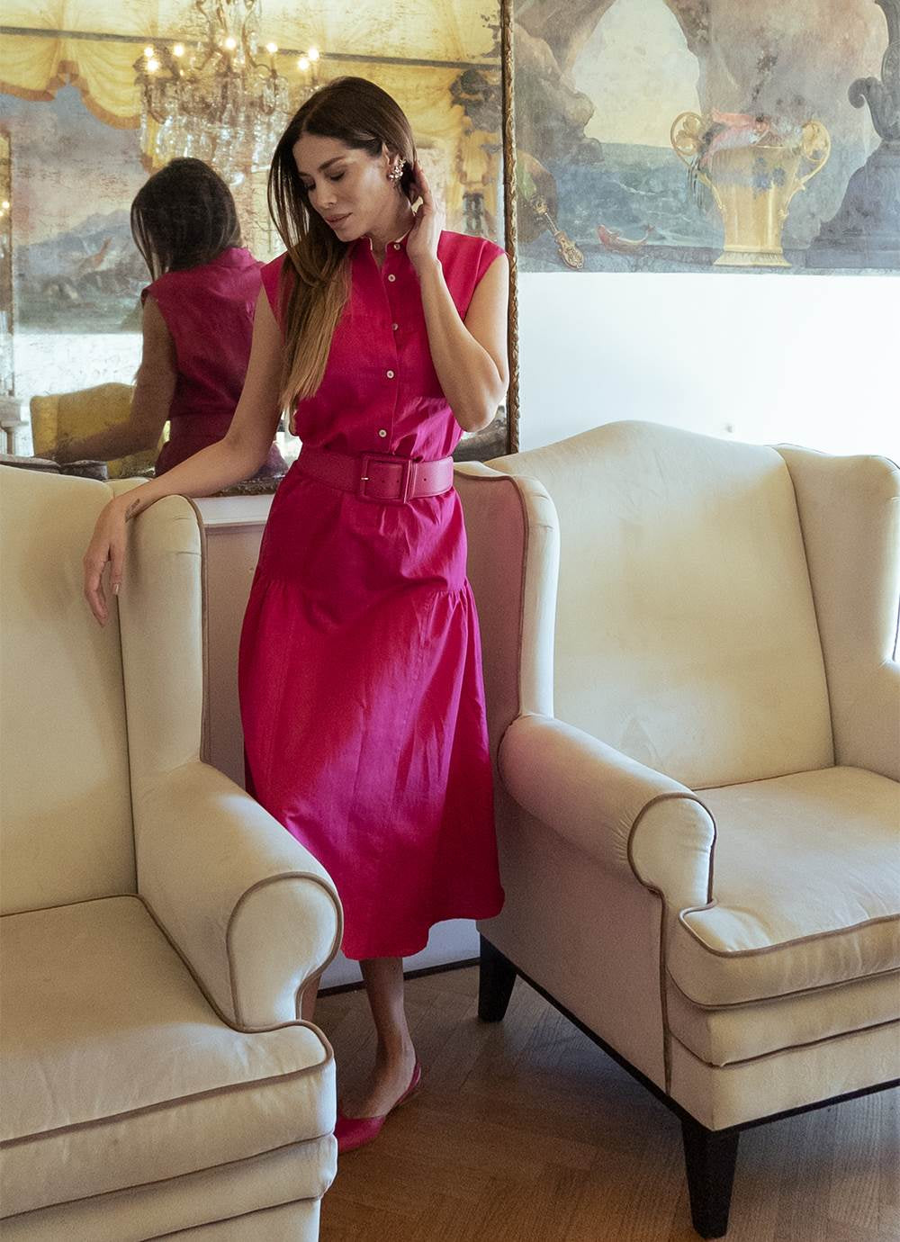 Kiton 女式紫红色棉质亚麻连衣裙