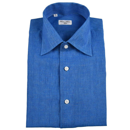 Cesare Attolini blauw linnen overhemd