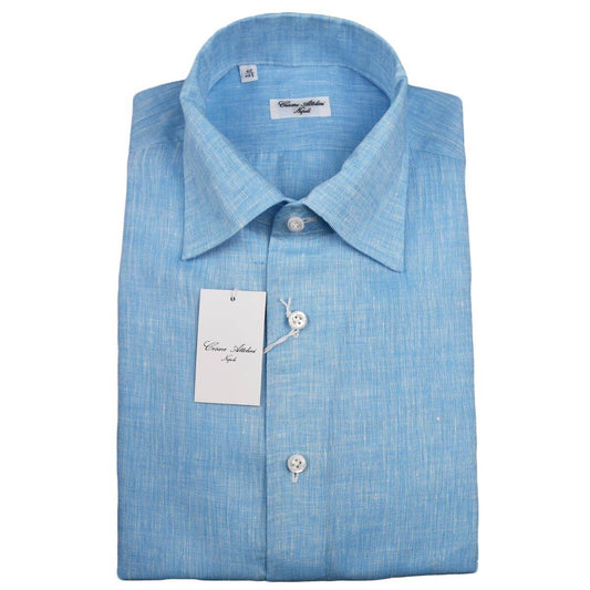 Cesare Attolini lichtblauw linnen overhemd