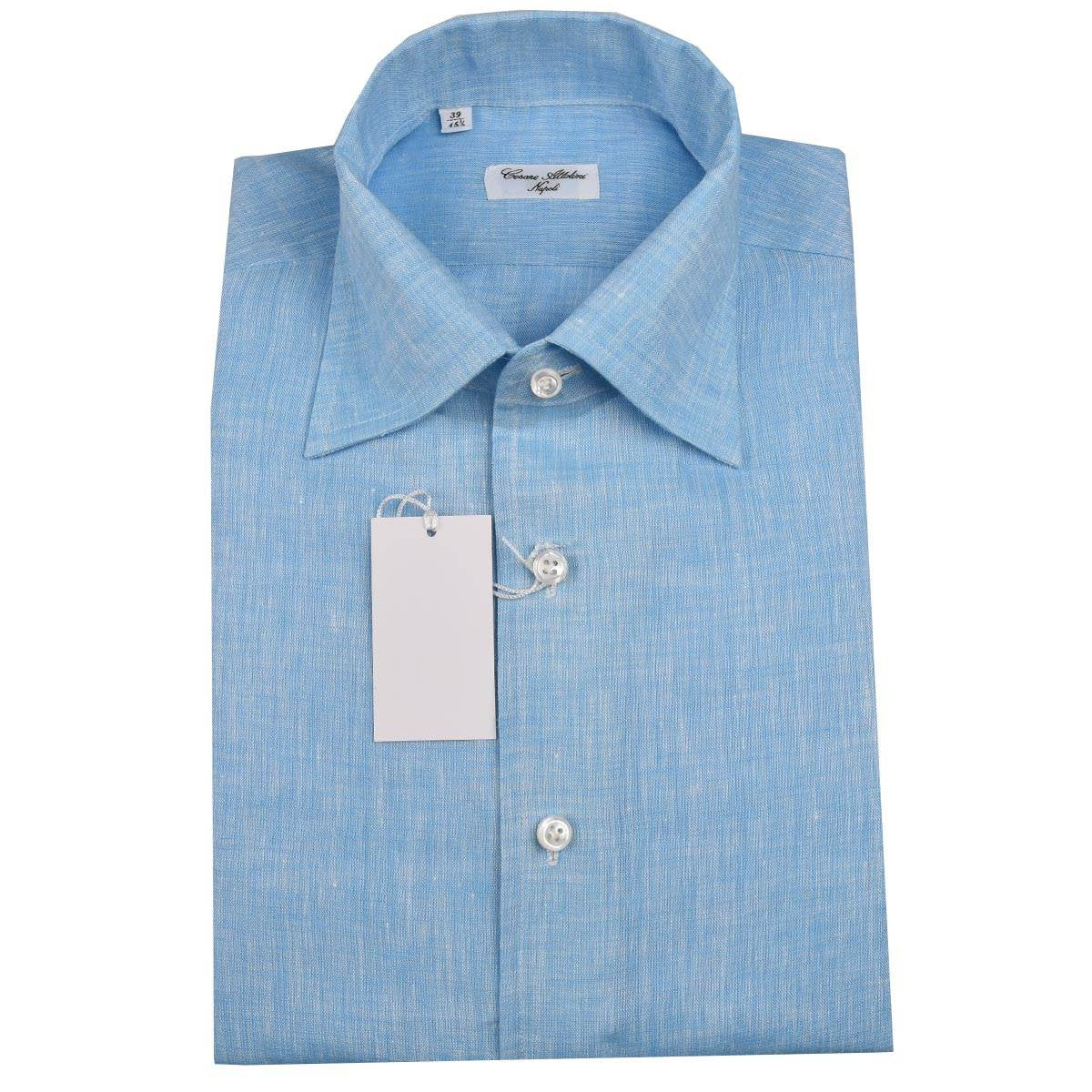 Cesare attolini šviesiai mėlynos spalvos lininiai marškiniai